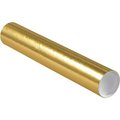 The Packaging Wholesalers Colored Mailing Tubes With Caps, 3" Dia. x 18"L, 0.07" Thick, Gold, 24/Pack P3018G